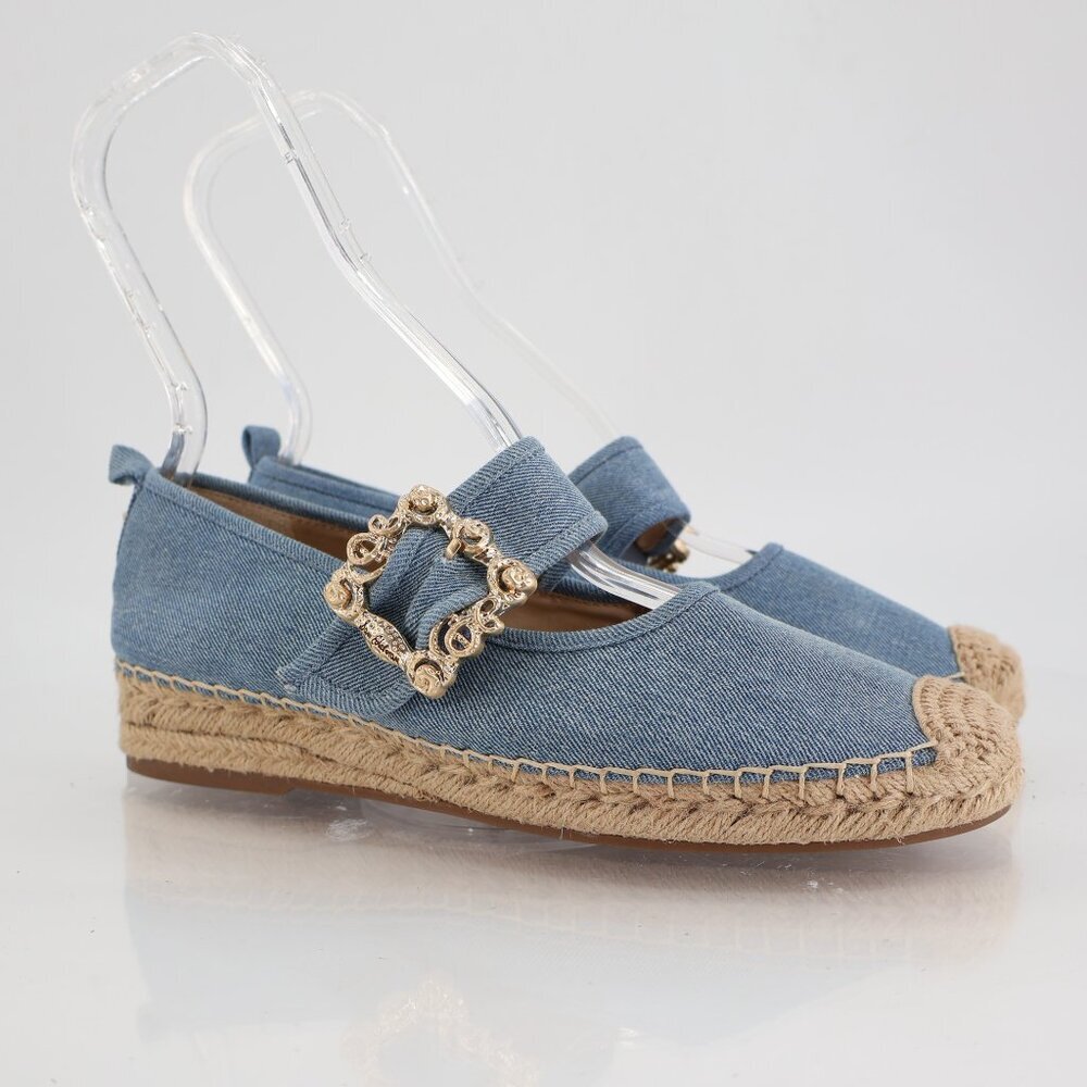 Women’s Denim Espadrille Flats with Gold Buckle